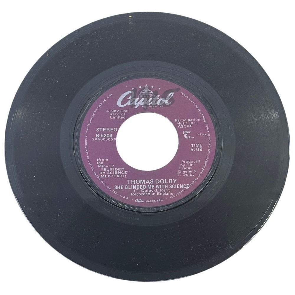 Thomas Dolby She Blinded Me With Science 45 RPM Vinyl Capitol B-5204‎